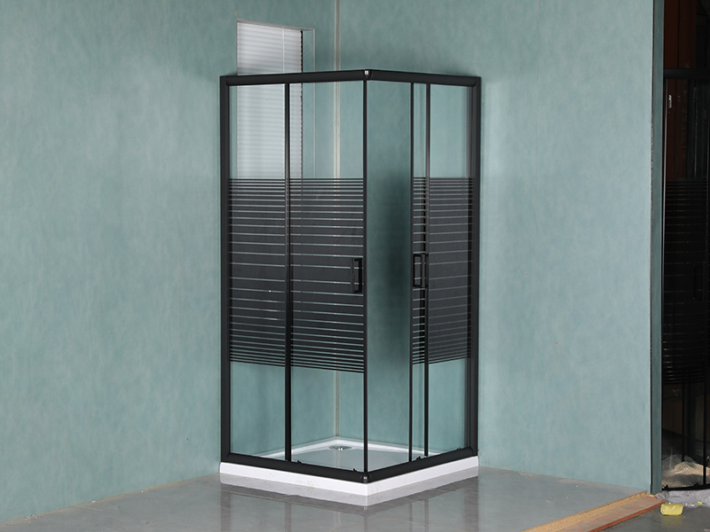 Cabină de duș glisantă pătrată cu profil din aluminiu negru SQ, cu mâner cu două orificii Cabină de duș glisantă pătrată cu profil din aluminiu negru SQ, cu mâner cu două orificii