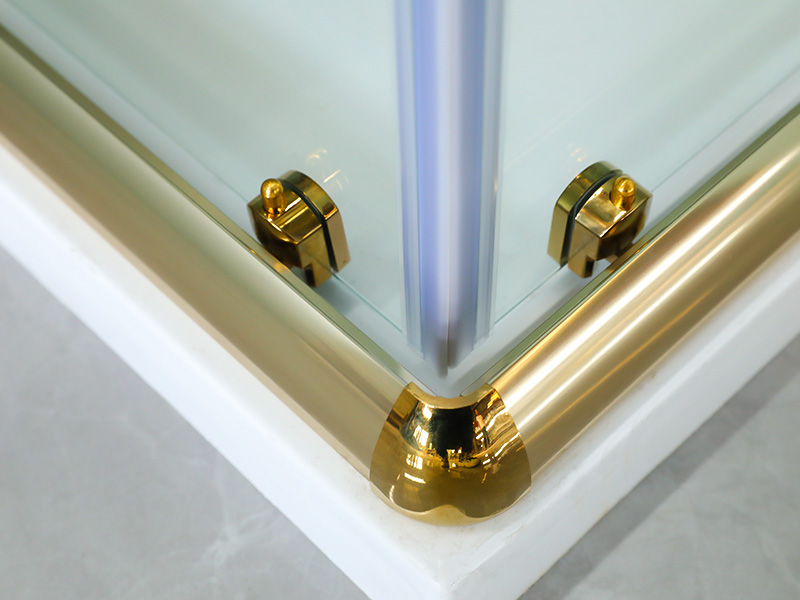 Cabină de duș glisantă SQUARE, sticlă securizată transparentă cu imprimare, profil din aluminiu auriu, mâner cu două orificii, cu tavă Cabină de duș glisantă SQUARE, sticlă securizată transparentă cu imprimare, profil din aluminiu auriu, mâner cu două orificii, cu tavă