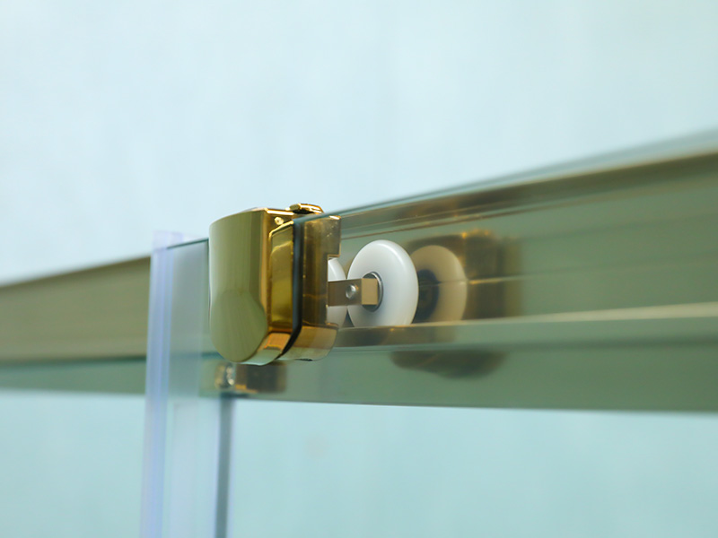 Cabină de duș glisantă SQUARE, sticlă securizată transparentă cu imprimare, profil din aluminiu auriu, mâner cu două orificii, cu tavă Cabină de duș glisantă SQUARE, sticlă securizată transparentă cu imprimare, profil din aluminiu auriu, mâner cu două orificii, cu tavă