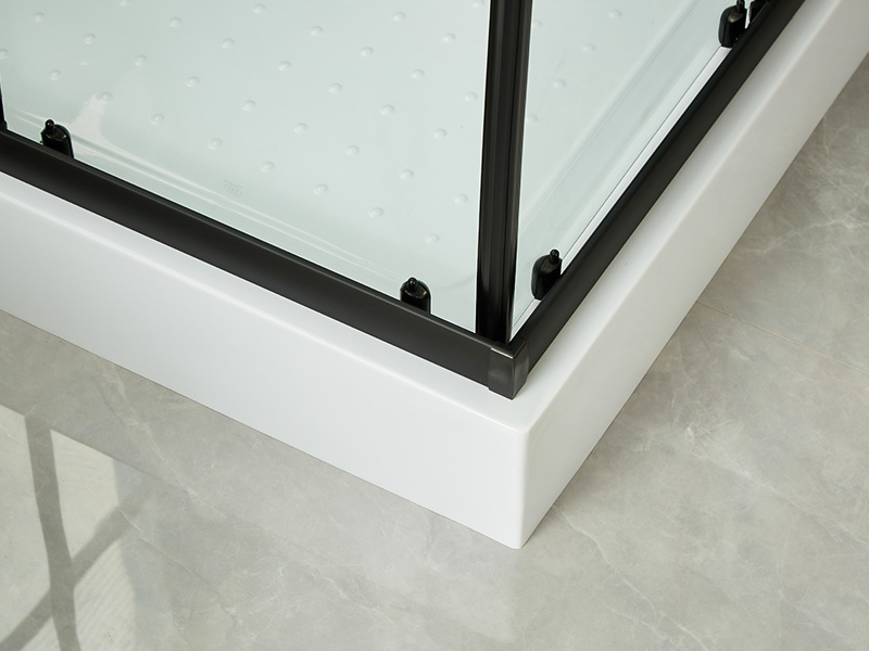 Cabină de duș glisantă SQ, sticlă securizată transparentă, profil din aluminiu negru, mâner cu două orificii, cu tavă Cabină de duș glisantă SQ, sticlă securizată transparentă, profil din aluminiu negru, mâner cu două orificii, cu tavă