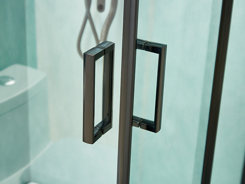 Cabină de duș glisantă SQ, sticlă securizată transparentă, profil din aluminiu negru, mâner cu două orificii, cu tavă Cabină de duș glisantă SQ, sticlă securizată transparentă, profil din aluminiu negru, mâner cu două orificii, cu tavă