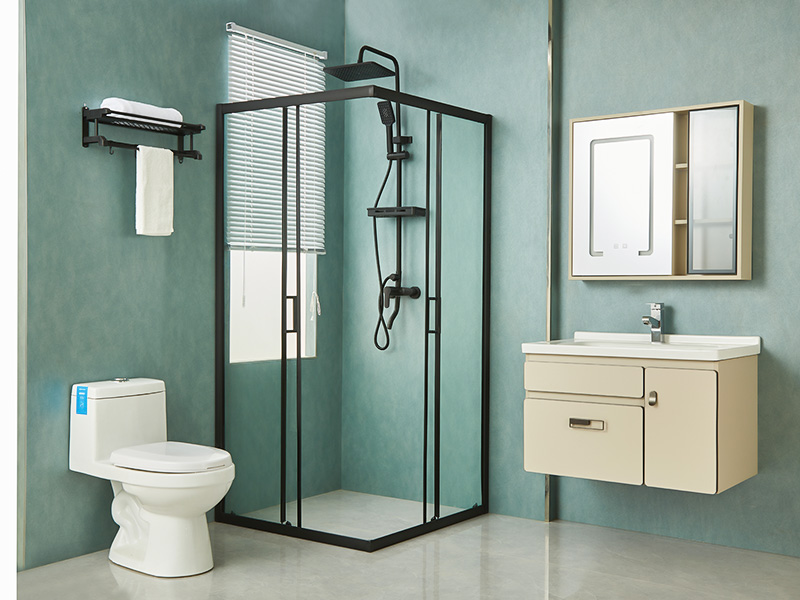 Cabină de duș glisantă SQ, sticlă securizată transparentă, profil din aluminiu negru, mâner cu două orificii, cu tavă Cabină de duș glisantă SQ, sticlă securizată transparentă, profil din aluminiu negru, mâner cu două orificii, cu tavă