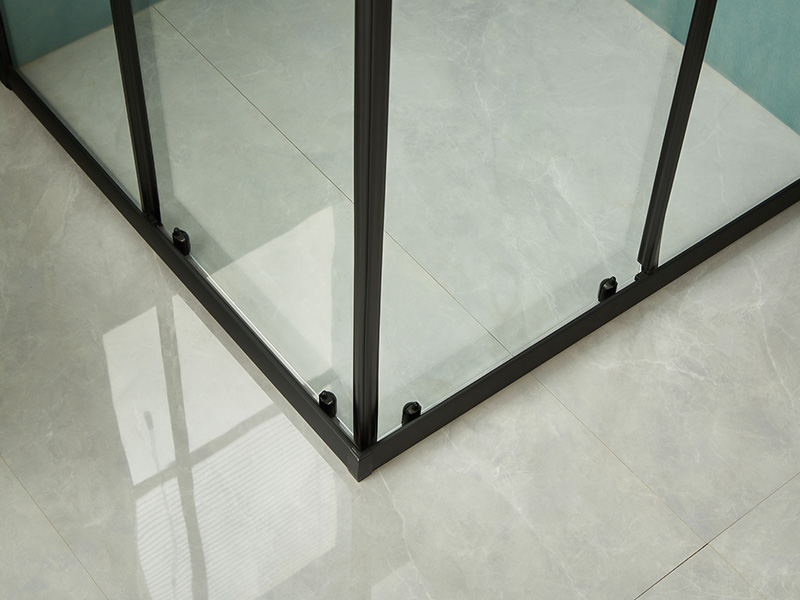 Cabină de duș glisantă SQ, sticlă securizată transparentă, profil din aluminiu negru, mâner cu două orificii, cu tavă Cabină de duș glisantă SQ, sticlă securizată transparentă, profil din aluminiu negru, mâner cu două orificii, cu tavă