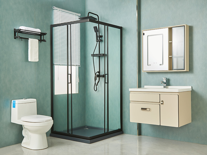 Cabină de duș glisantă SQ, sticlă securizată transparentă, profil din aluminiu negru, mâner cu două orificii, cu tavă Cabină de duș glisantă SQ, sticlă securizată transparentă, profil din aluminiu negru, mâner cu două orificii, cu tavă