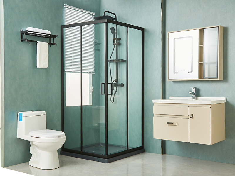 Cabină de duș glisantă SQ, sticlă securizată transparentă, profil din aluminiu negru, mâner cu două orificii, cu tavă Cabină de duș glisantă SQ, sticlă securizată transparentă, profil din aluminiu negru, mâner cu două orificii, cu tavă