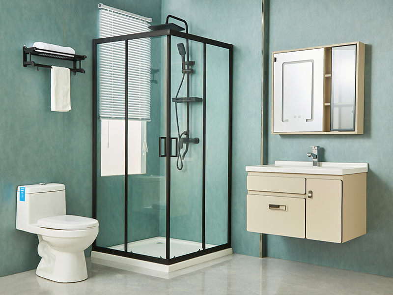 Cabină de duș glisantă SQ, sticlă securizată transparentă, profil din aluminiu negru, mâner cu două orificii, cu tavă Cabină de duș glisantă SQ, sticlă securizată transparentă, profil din aluminiu negru, mâner cu două orificii, cu tavă