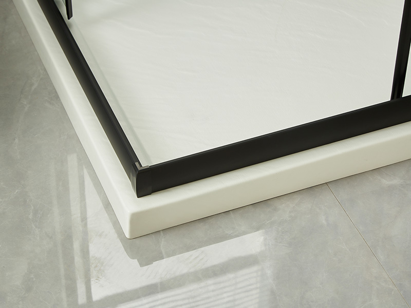 Cabină de duș glisantă SQ, sticlă securizată transparentă, profil din aluminiu negru, mâner cu două orificii, cu tavă Cabină de duș glisantă SQ, sticlă securizată transparentă, profil din aluminiu negru, mâner cu două orificii, cu tavă