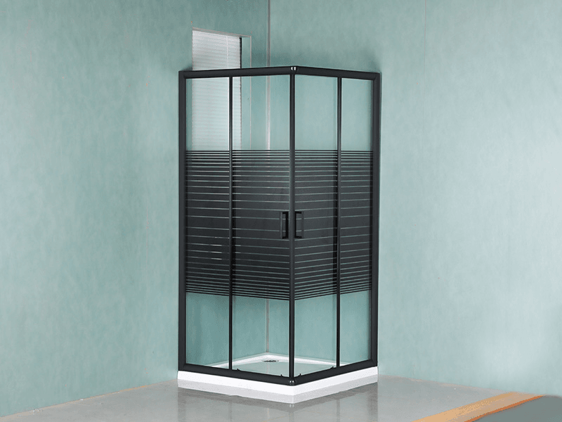 Cabină de duș glisantă pătrată cu profil din aluminiu negru SQ, cu mâner cu două orificii