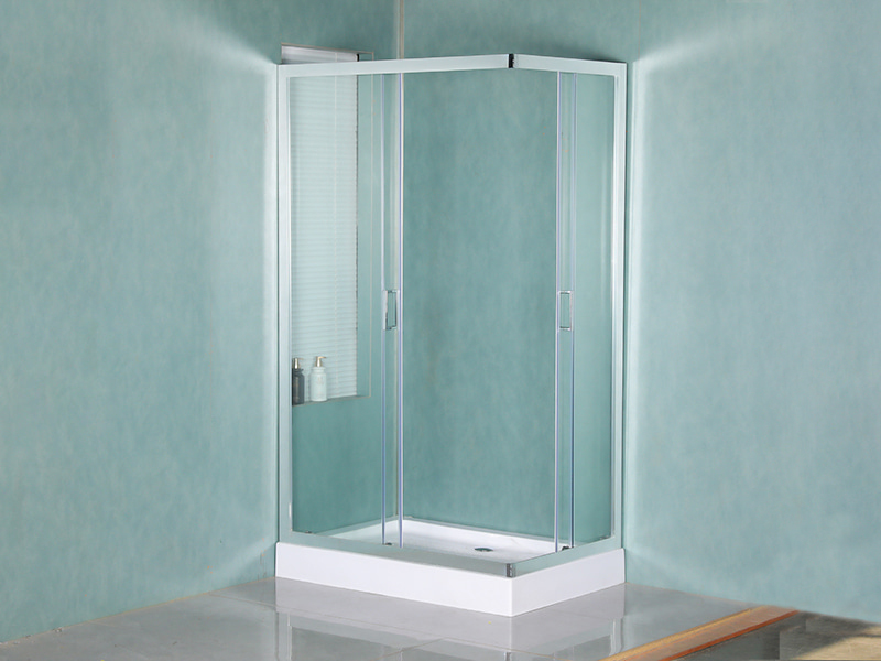 Cabină de duș glisantă RE, sticlă securizată transparentă, profil din aluminiu cromat, mâner cu două orificii, cu tavă